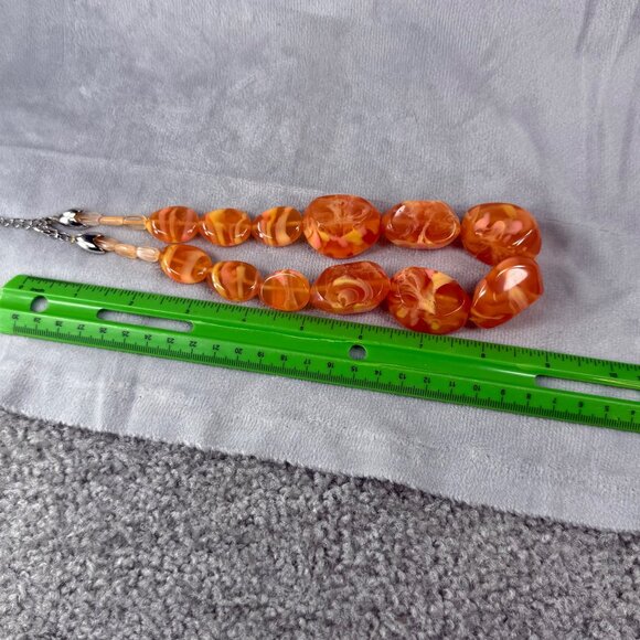 Vintage Style Orange Swirl Resin Acrylic Beaded Necklace Adjustable Chain - Picture 5 of 16
